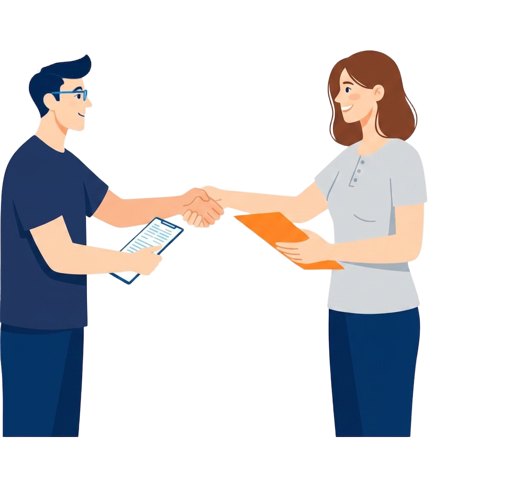 A businessman and businesswoman shaking hands, representing operational sales partnership